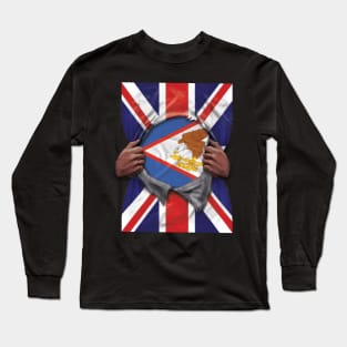 American Samoa Flag Great Britain Flag Ripped - Gift for American Samoan From American Samoa Long Sleeve T-Shirt